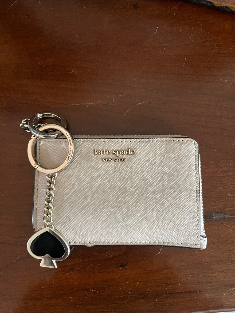 kate spade Metallic Taupe Card Holder with Spade Keyring